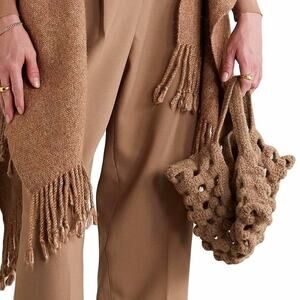 Lauren Manoogian New Woolen Grid Bag Brindle Camel NWT Handbag Knit $380